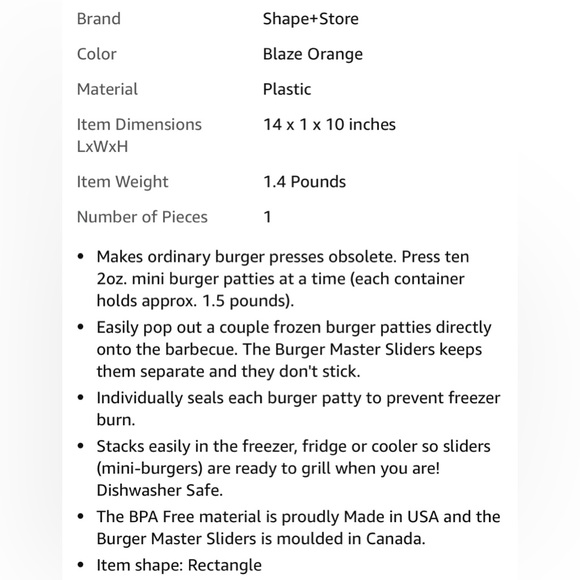 Burger Press and Freezer Container Shape+Store Burger Master Sliders - Picture 3 of 3